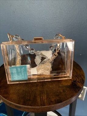 Clear Acrylic Box Clutch with Gold Chain